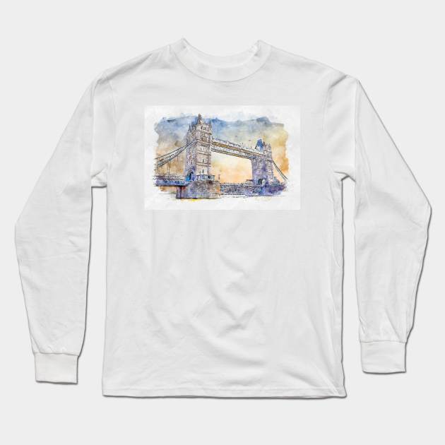 London Tower Bridge Long Sleeve T-Shirt by Montanescu